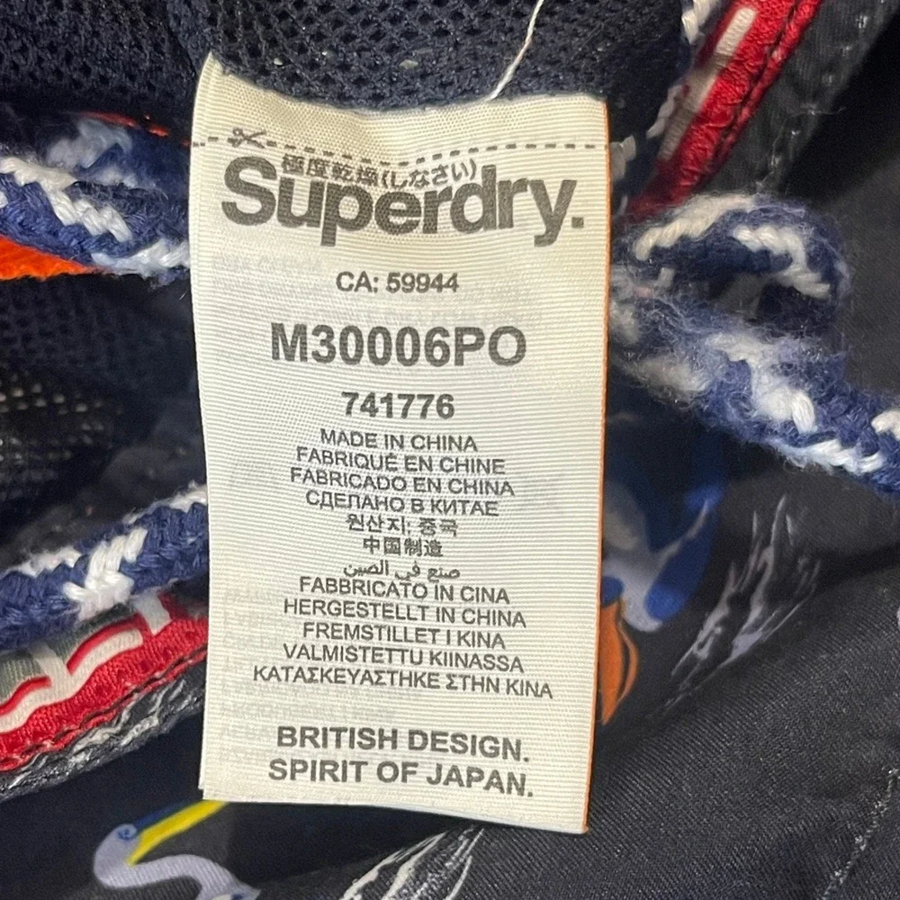 Superdry Pelican Print Swim Shorts Mens L Navy Blue Excellent Mesh‎ Lined Trunks